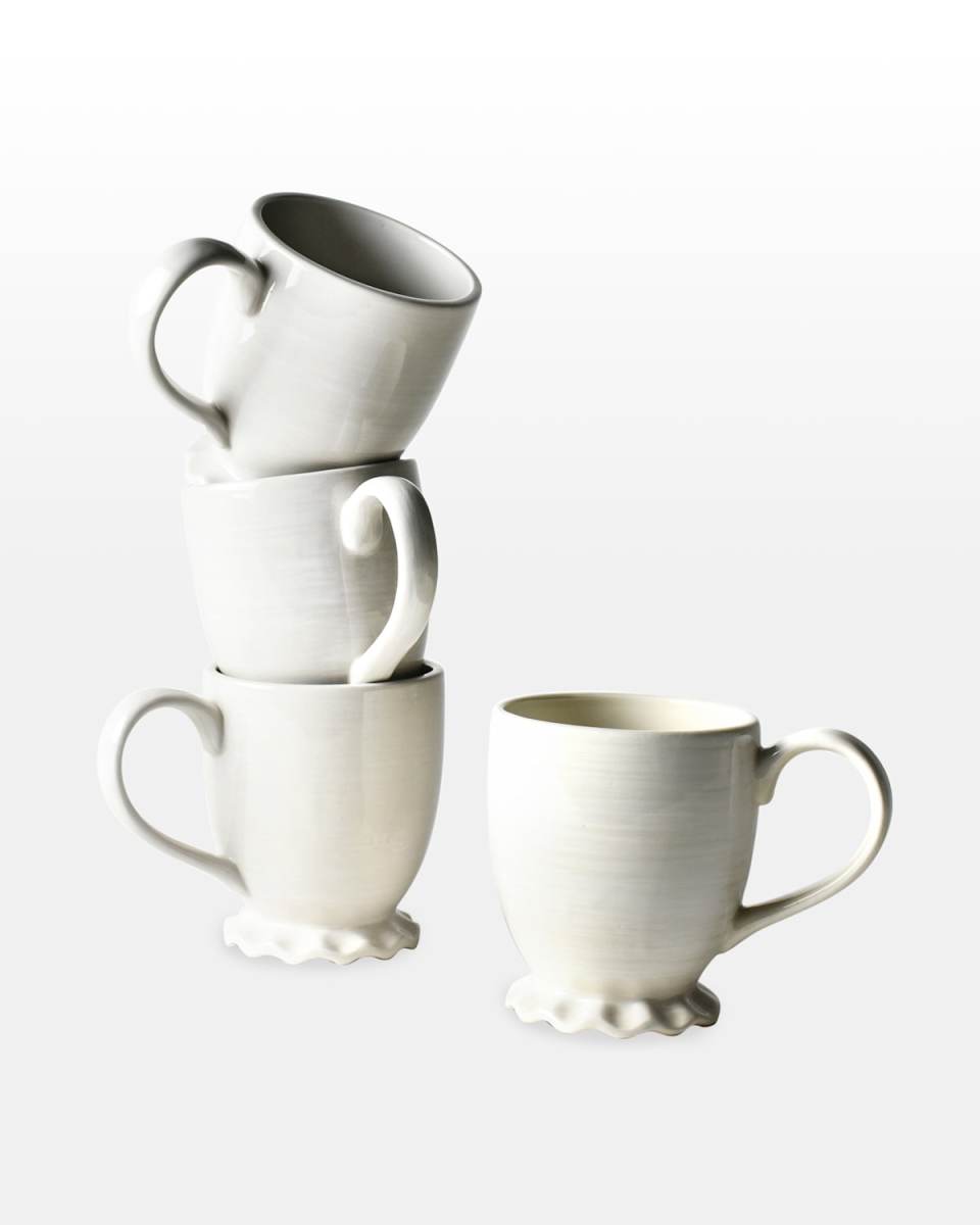 Signature White Ruffle Mugs, Set Of 4